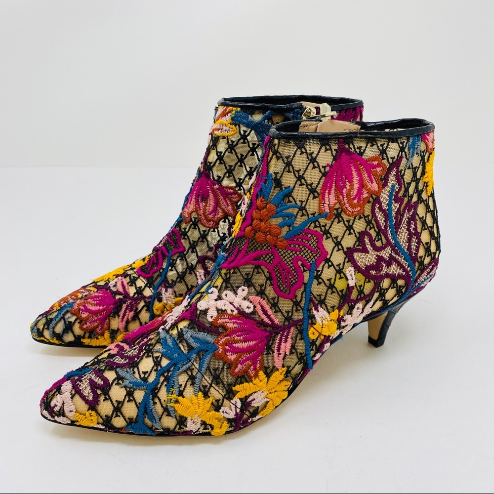 Sam Edelman Pointed Embroidery Kitten Ankle Bootie